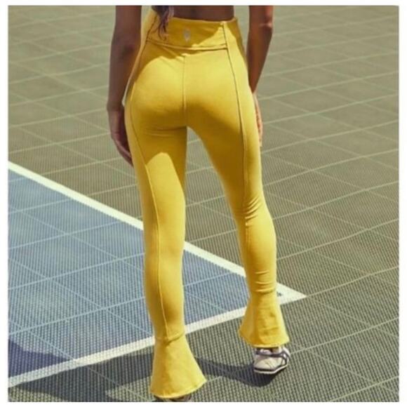 Free People Pants - Free People Yellow High Waist Legging Flare Ankle Sz M